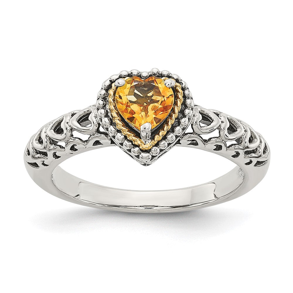 14K/Silver Two Tone Shey Couture Sterling Silver With 14K Accent Antiqued Heart Citrine Ring