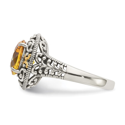 14K/Silver Two Tone Shey Couture Sterling Silver With 14K Accent Antiqued Round Citrine Ring