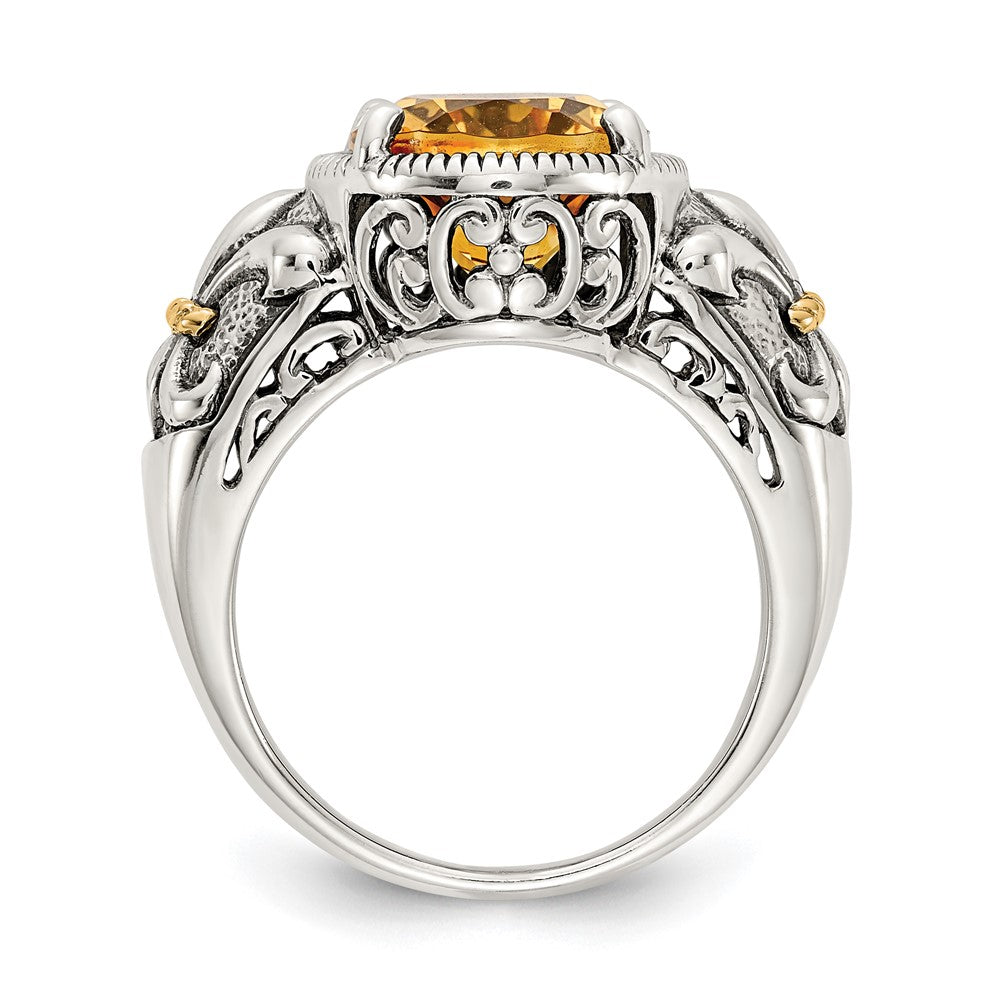 14K/Silver Two Tone Shey Couture Sterling Silver With 14K Accent Antiqued Oval Citrine Ring
