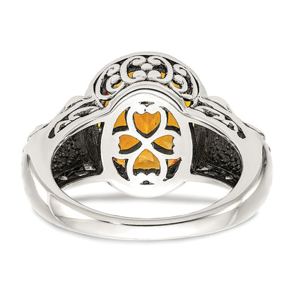 14K/Silver Two Tone Shey Couture Sterling Silver With 14K Accent Antiqued Oval Citrine Ring