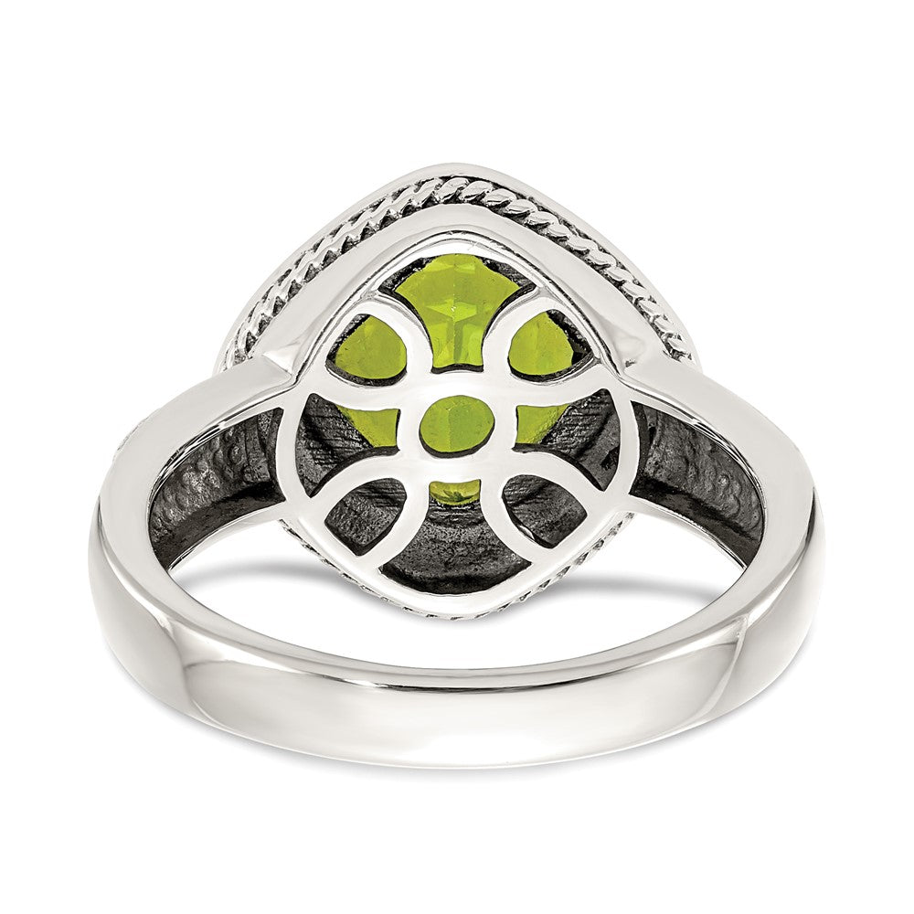 14K/Silver Two Tone Shey Couture Sterling Silver With 14K Accent Antiqued Cushion Bezel Peridot Ring