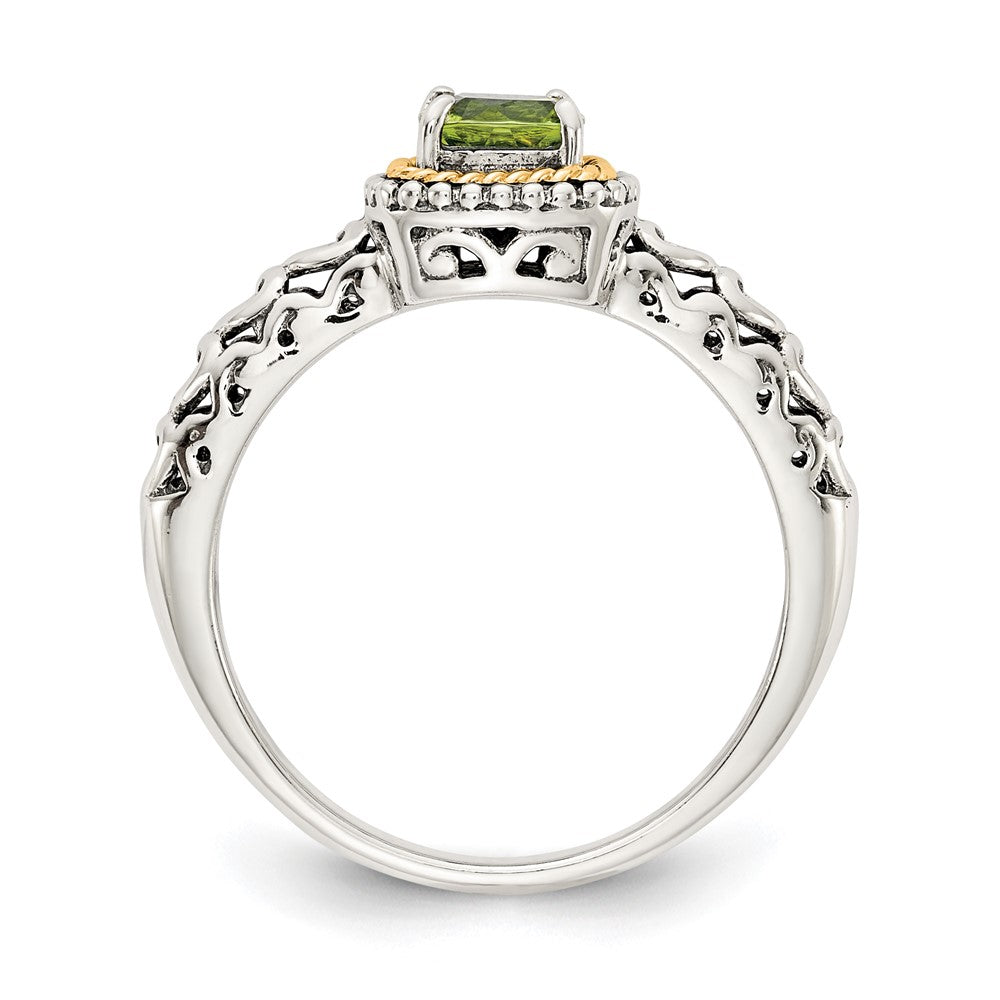 14K/Silver Two Tone Shey Couture Sterling Silver With 14K Accent Antiqued Cushion Peridot Ring