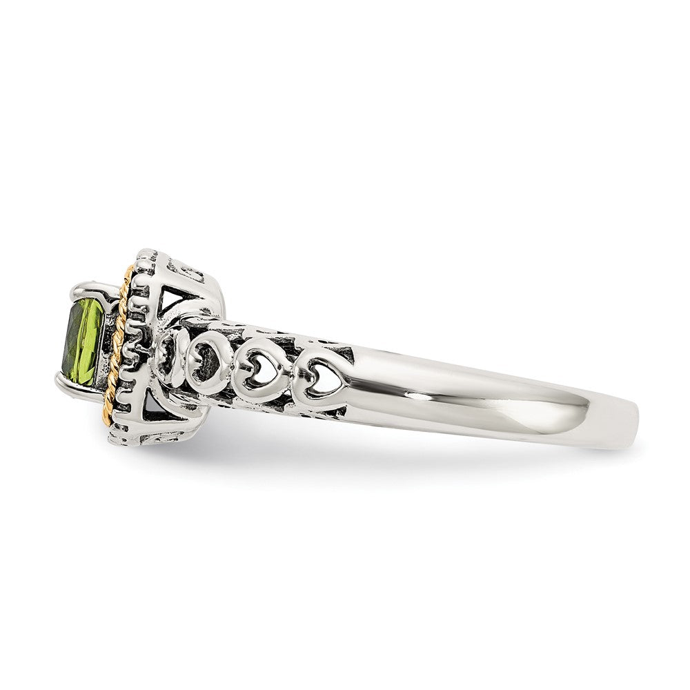 14K/Silver Two Tone Shey Couture Sterling Silver With 14K Accent Antiqued Cushion Peridot Ring