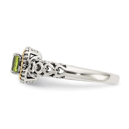 14K/Silver Two Tone Shey Couture Sterling Silver With 14K Accent Antiqued Cushion Peridot Ring