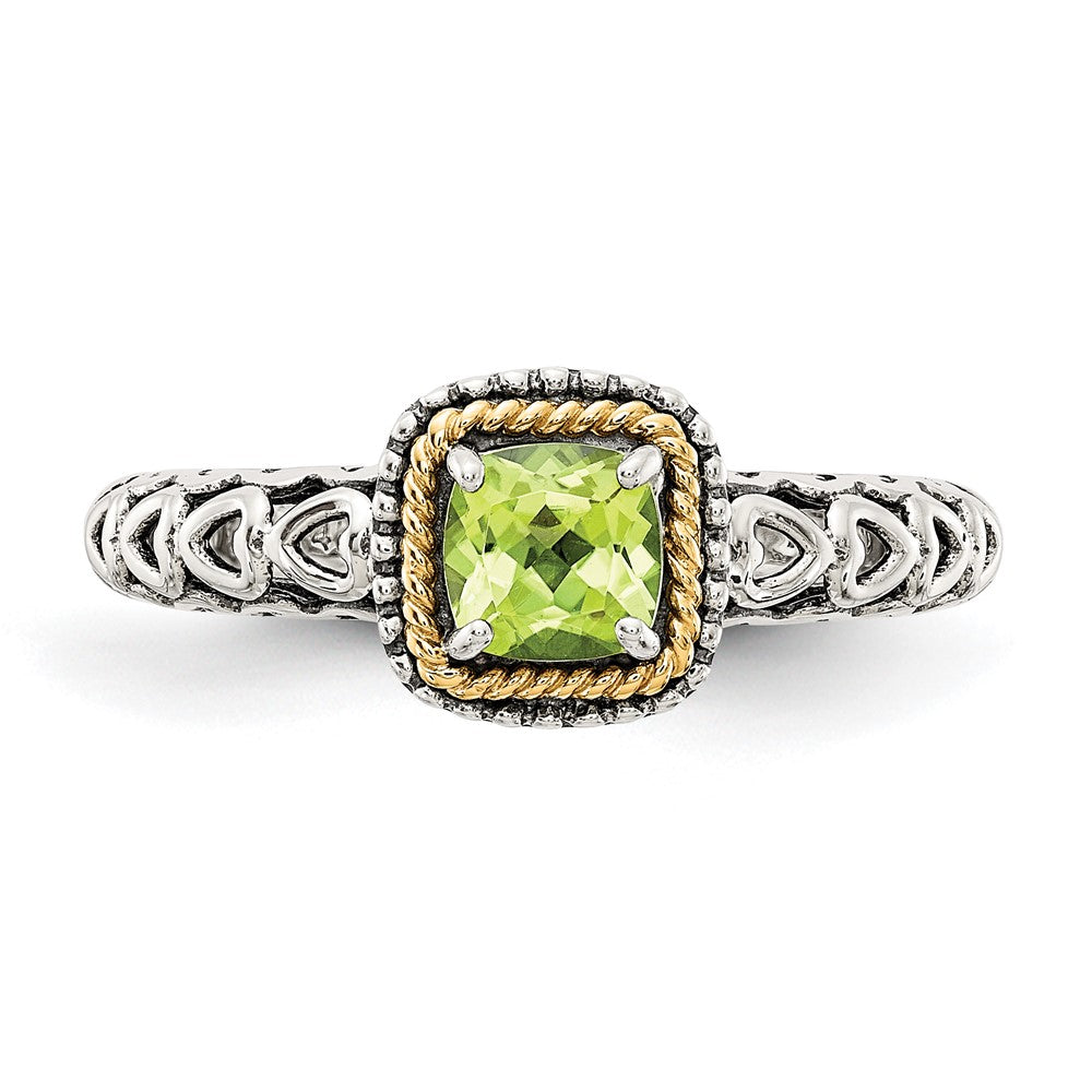 14K/Silver Two Tone Shey Couture Sterling Silver With 14K Accent Antiqued Cushion Peridot Ring