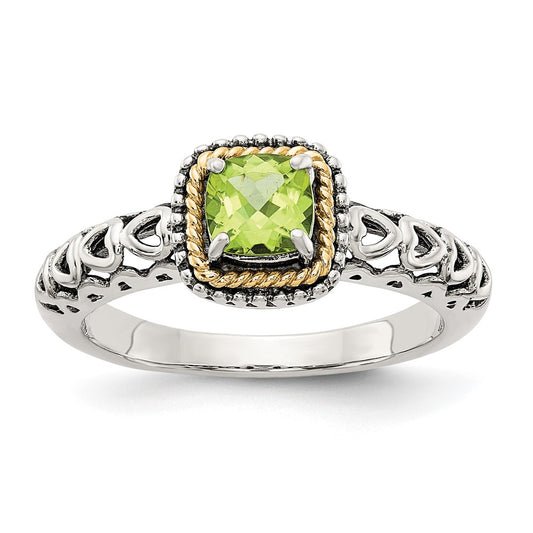 14K/Silver Two Tone Shey Couture Sterling Silver With 14K Accent Antiqued Cushion Peridot Ring