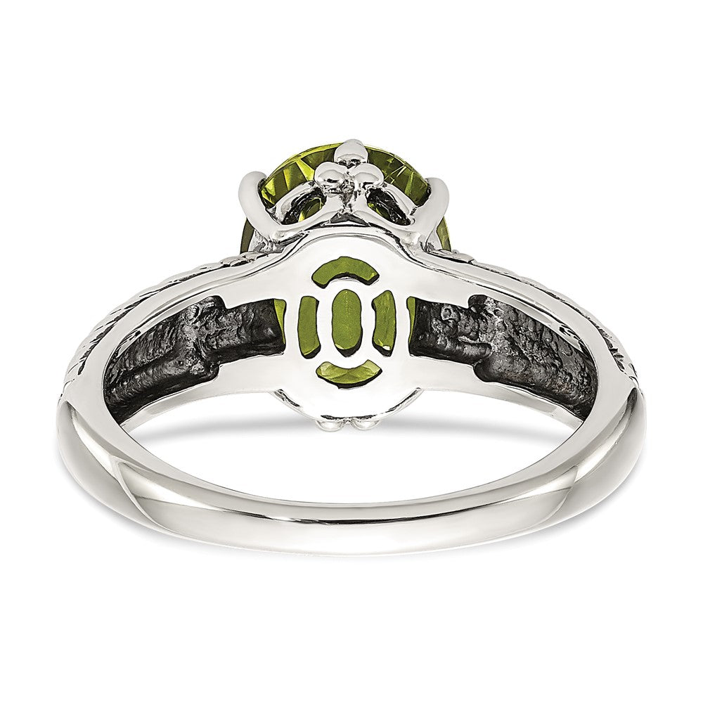 14K/Silver Two Tone Shey Couture Sterling Silver With 14K Accent Antiqued Oval Peridot Ring