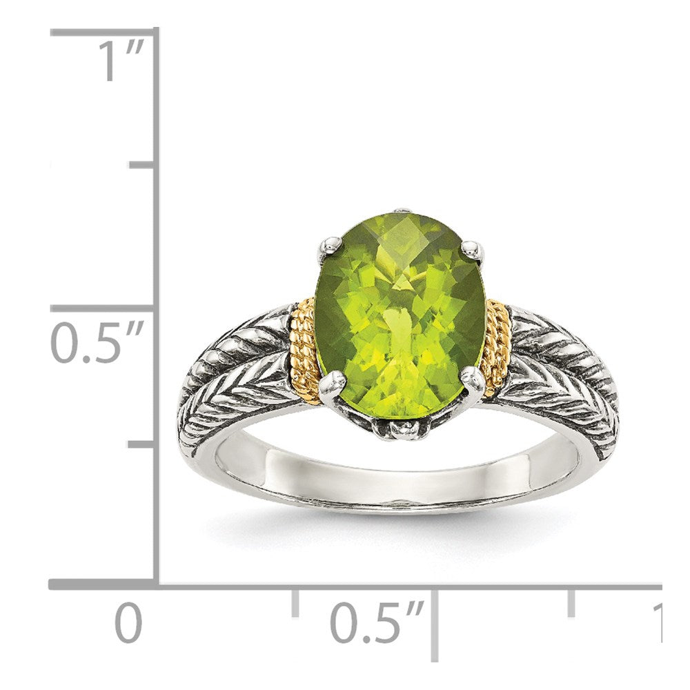 14K/Silver Two Tone Shey Couture Sterling Silver With 14K Accent Antiqued Oval Peridot Ring