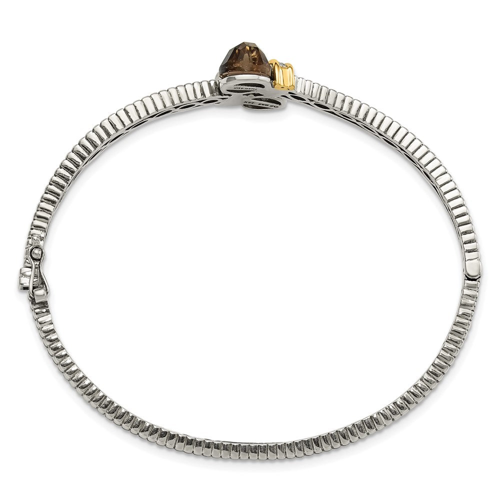 14K/Silver Two Tone Shey Couture Sterling Silver With 14K Accent Antiqued Smoky Quartz And Diamond Bangle Bracelet