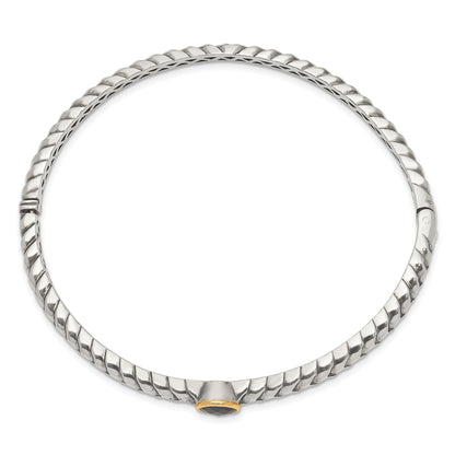 14K/Silver Two Tone Shey Couture Sterling Silver With 14K Accent Antiqued Checkerboard Cut Black Onyx Hinged Bangle Bracelet