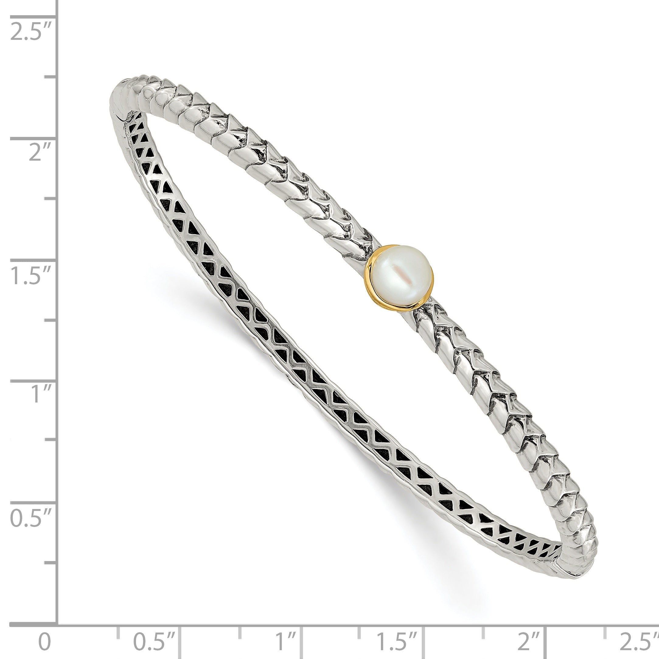 14K/Silver Two Tone Shey Couture Sterling Silver With 14K Accent 6mm Fw Cultured Pearl Hinged Bangle Bracelet