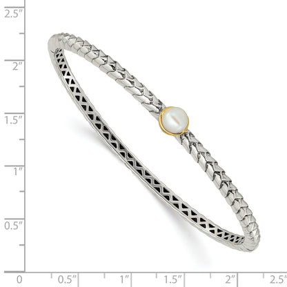 14K/Silver Two Tone Shey Couture Sterling Silver With 14K Accent 6mm Fw Cultured Pearl Hinged Bangle Bracelet