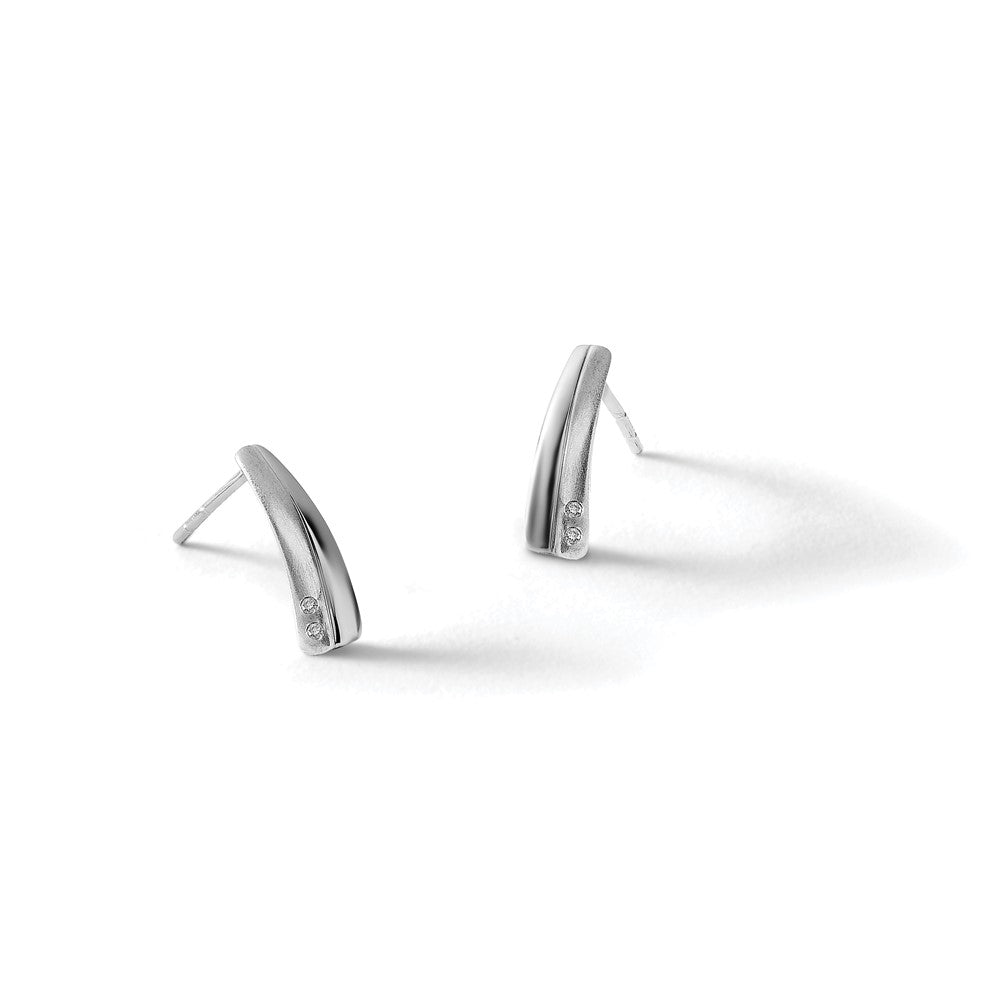 White Ice Sterling Silver Rhodium-plated Satin and Polished Diamond Post Drop Earrings