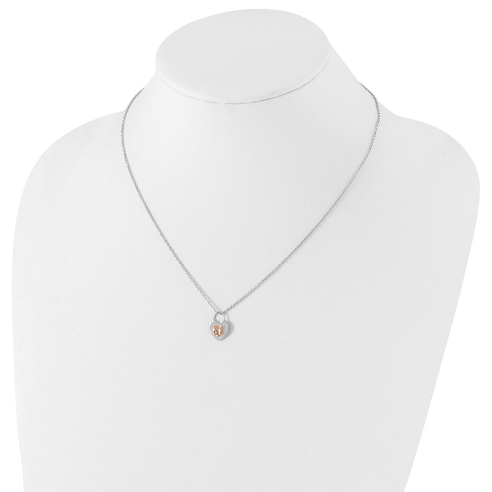 Sterling Silver White Ice Rhodium-Plated Rose-Tone 18 Inch Diamond Heart Necklace With 2 Extender