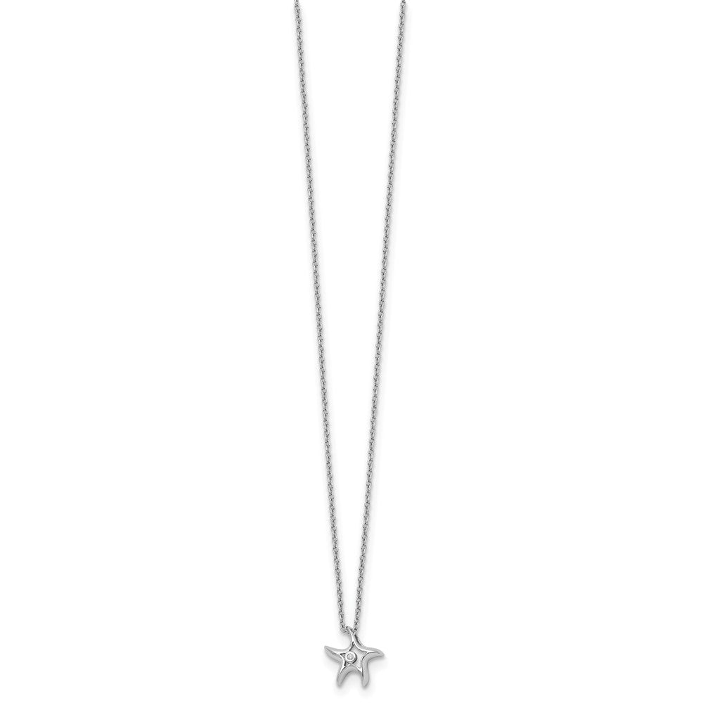 Sterling Silver White Ice Rhodium-Plated 18 Inch Diamond Starfish Slide Pendant Necklace With 2 Extender
