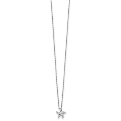 Sterling Silver White Ice Rhodium-Plated 18 Inch Diamond Starfish Slide Pendant Necklace With 2 Extender