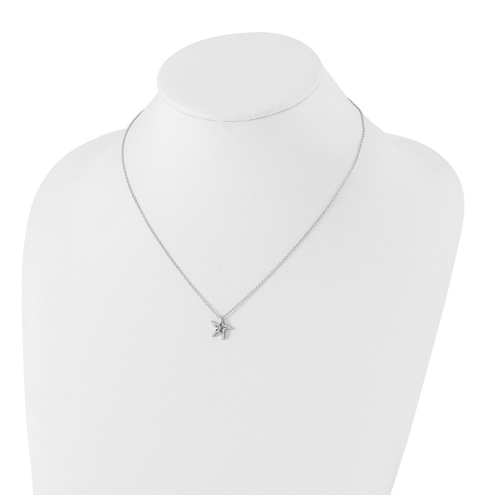 Sterling Silver White Ice Rhodium-Plated 18 Inch Diamond Starfish Slide Pendant Necklace With 2 Extender