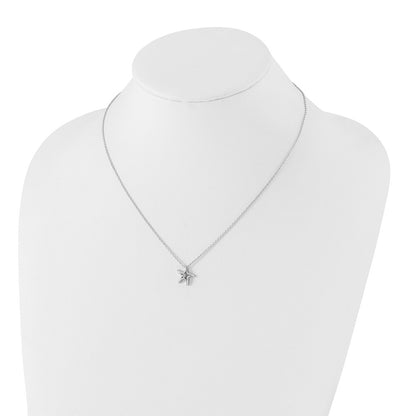 Sterling Silver White Ice Rhodium-Plated 18 Inch Diamond Starfish Slide Pendant Necklace With 2 Extender