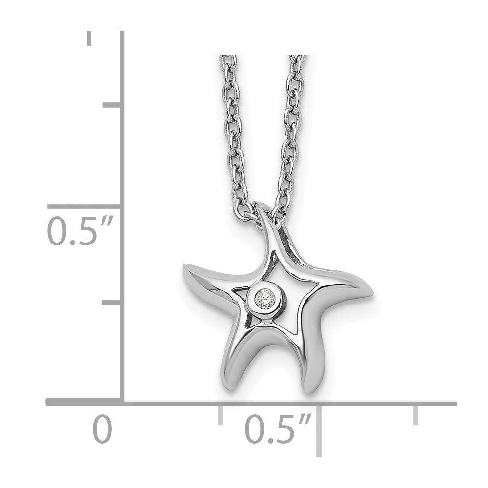 Sterling Silver White Ice Rhodium-Plated 18 Inch Diamond Starfish Slide Pendant Necklace With 2 Extender