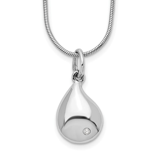 Sterling Silver White Ice Rhodium-Plated 18 Inch Diamond Teardrop Necklace With 2 Extender