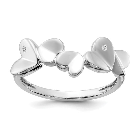 Sterling Silver White Ice Rhodium-Plated Diamond Hearts Ring