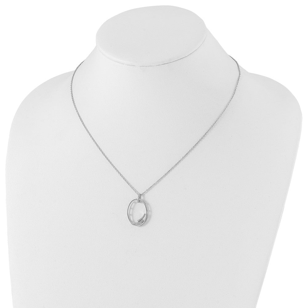 Sterling Silver White Ice Rhodium-Plated 18 Inch Diamond Open Oval Necklace With 2 Extender