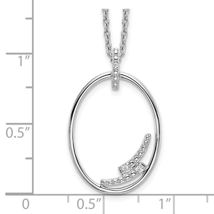 Sterling Silver White Ice Rhodium-Plated 18 Inch Diamond Open Oval Necklace With 2 Extender