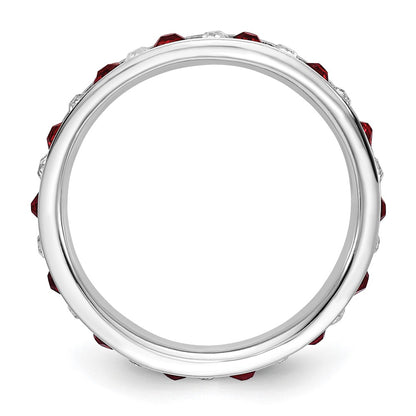 Sterling Silver Rhodium Plated Red And White Crystal Eternity Band
