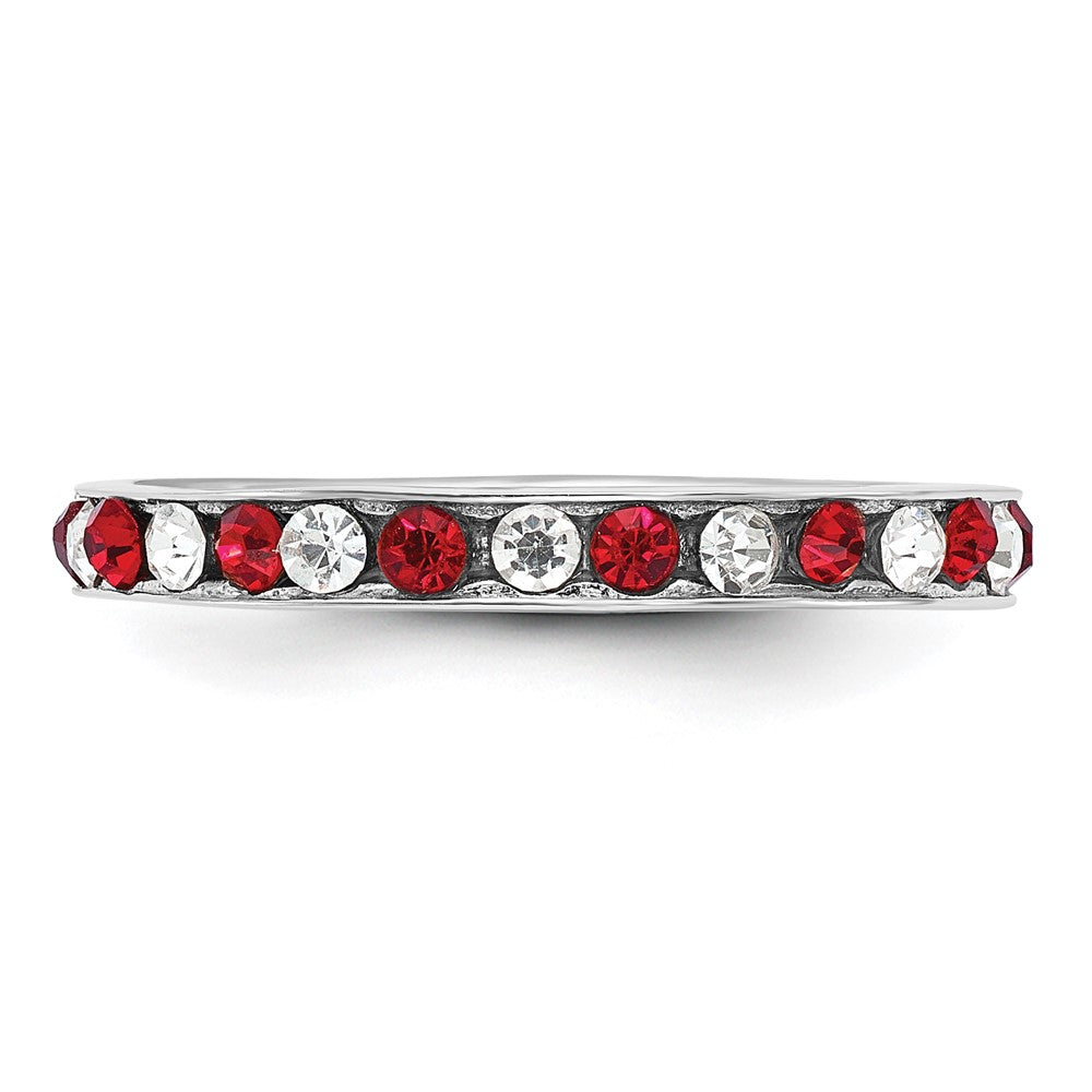 Sterling Silver Rhodium Plated Red And White Crystal Eternity Band