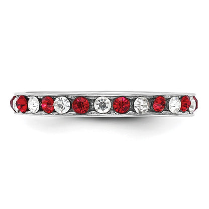 Sterling Silver Rhodium Plated Red And White Crystal Eternity Band