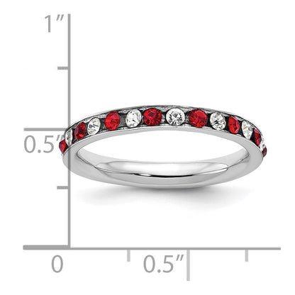 Sterling Silver Rhodium Plated Red And White Crystal Eternity Band