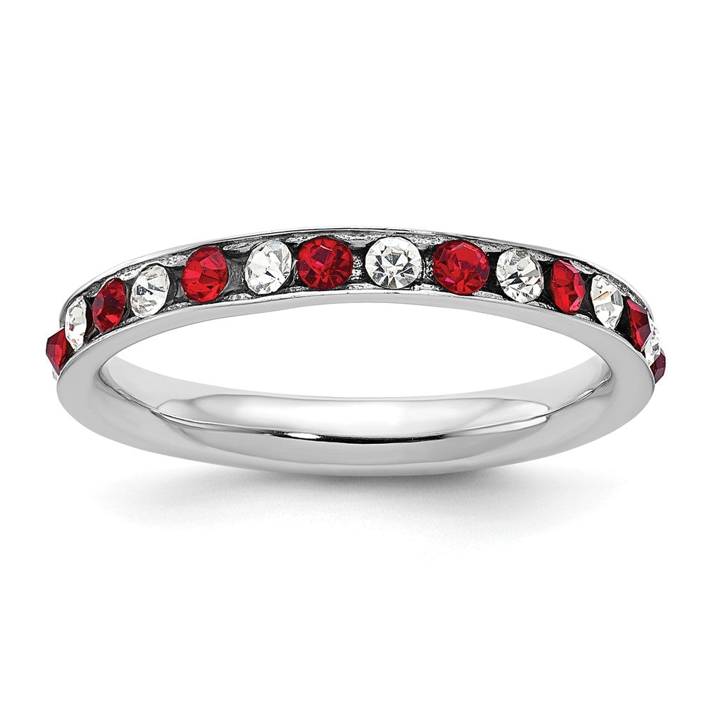 Sterling Silver Rhodium Plated Red And White Crystal Eternity Band