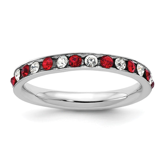 Sterling Silver Rhodium Plated Red And White Crystal Eternity Band