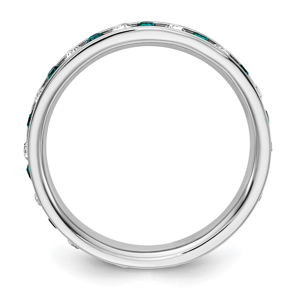 Sterling Silver Rhodium Plated Green And White Crystal Eternity Band
