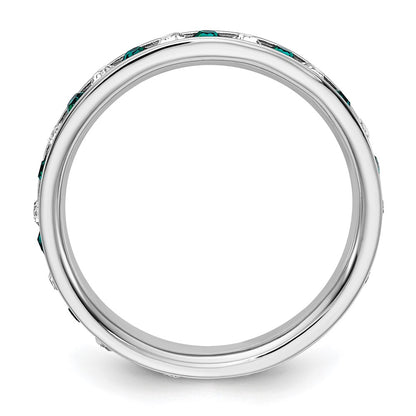 Sterling Silver Rhodium Plated Green And White Crystal Eternity Band