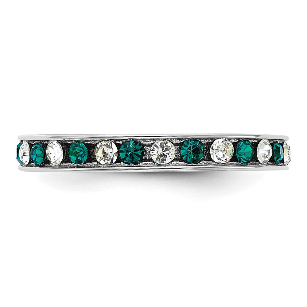 Sterling Silver Rhodium Plated Green And White Crystal Eternity Band
