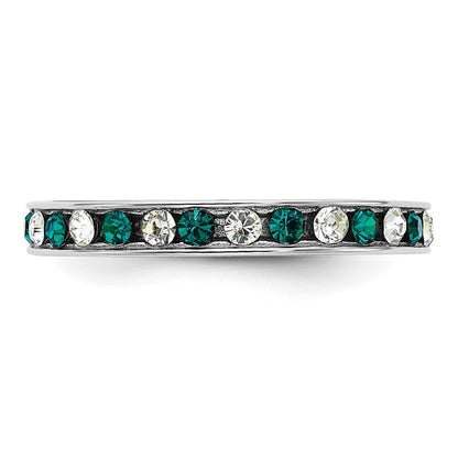 Sterling Silver Rhodium Plated Green And White Crystal Eternity Band