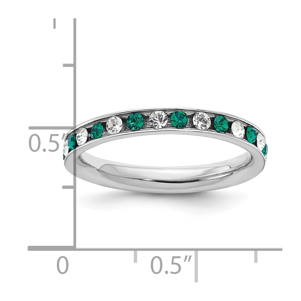 Sterling Silver Rhodium Plated Green And White Crystal Eternity Band