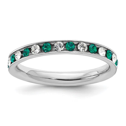 Sterling Silver Rhodium Plated Green And White Crystal Eternity Band