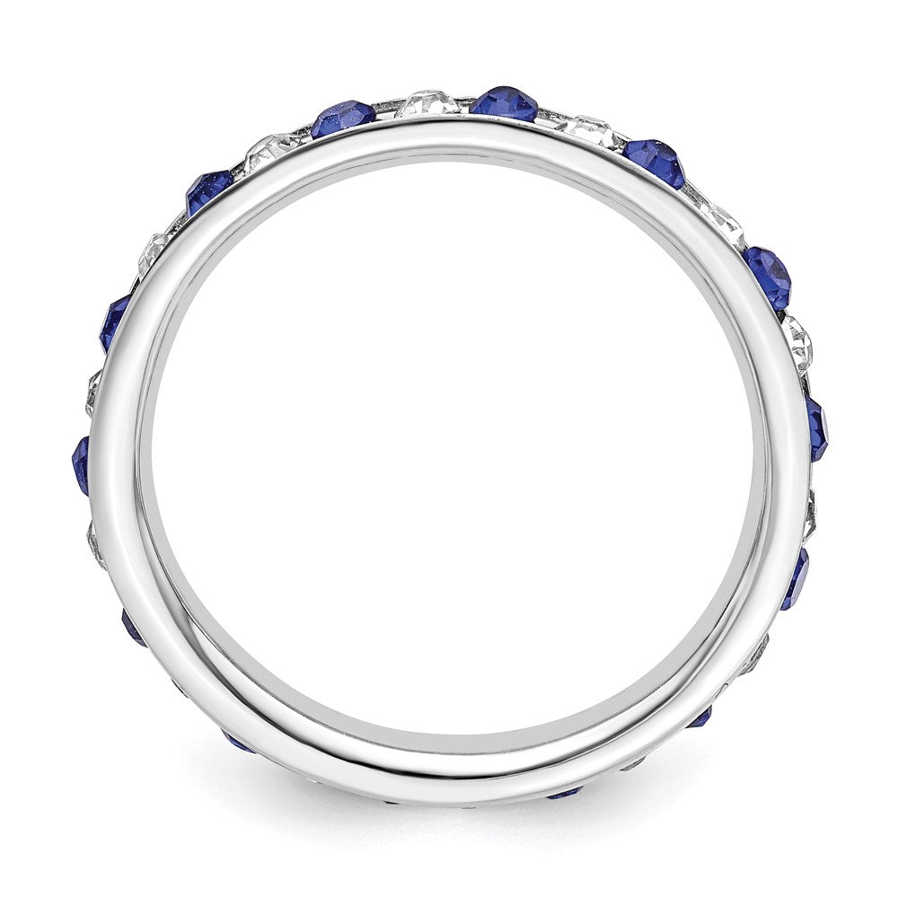 Sterling Silver Rhodium Plated Blue And White Crystal Eternity Band