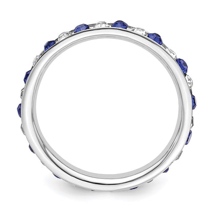 Sterling Silver Rhodium Plated Blue And White Crystal Eternity Band