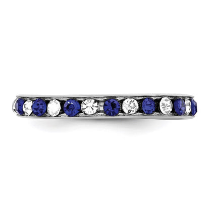Sterling Silver Rhodium Plated Blue And White Crystal Eternity Band