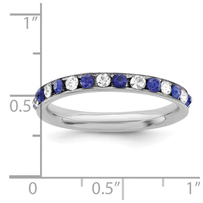 Sterling Silver Rhodium Plated Blue And White Crystal Eternity Band
