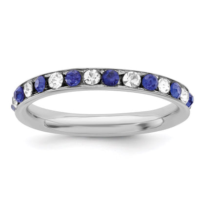 Sterling Silver Rhodium Plated Blue And White Crystal Eternity Band