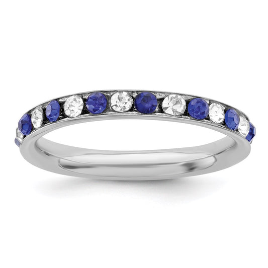 Sterling Silver Rhodium Plated Blue And White Crystal Eternity Band