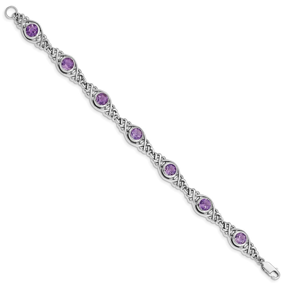 7.25 Inch Sterling Silver Rhodium-Plated Amethyst Bracelet