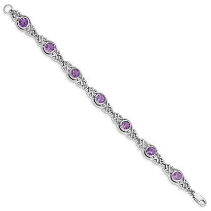7.25 Inch Sterling Silver Rhodium-Plated Amethyst Bracelet