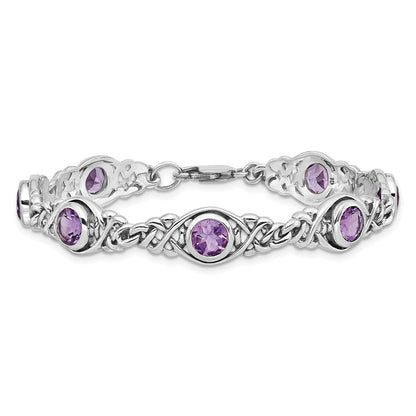 7.25 Inch Sterling Silver Rhodium-Plated Amethyst Bracelet