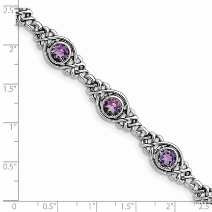 7.25 Inch Sterling Silver Rhodium-Plated Amethyst Bracelet