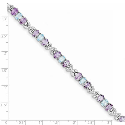 7.25 Inch Sterling Silver Rhodium-Plated Amethyst And Blue Topaz Bracelet